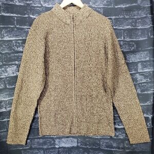 Donadoni Sweater Mens XL Brown Beige High Neck‎ Full Zip Knit Academia Preppy